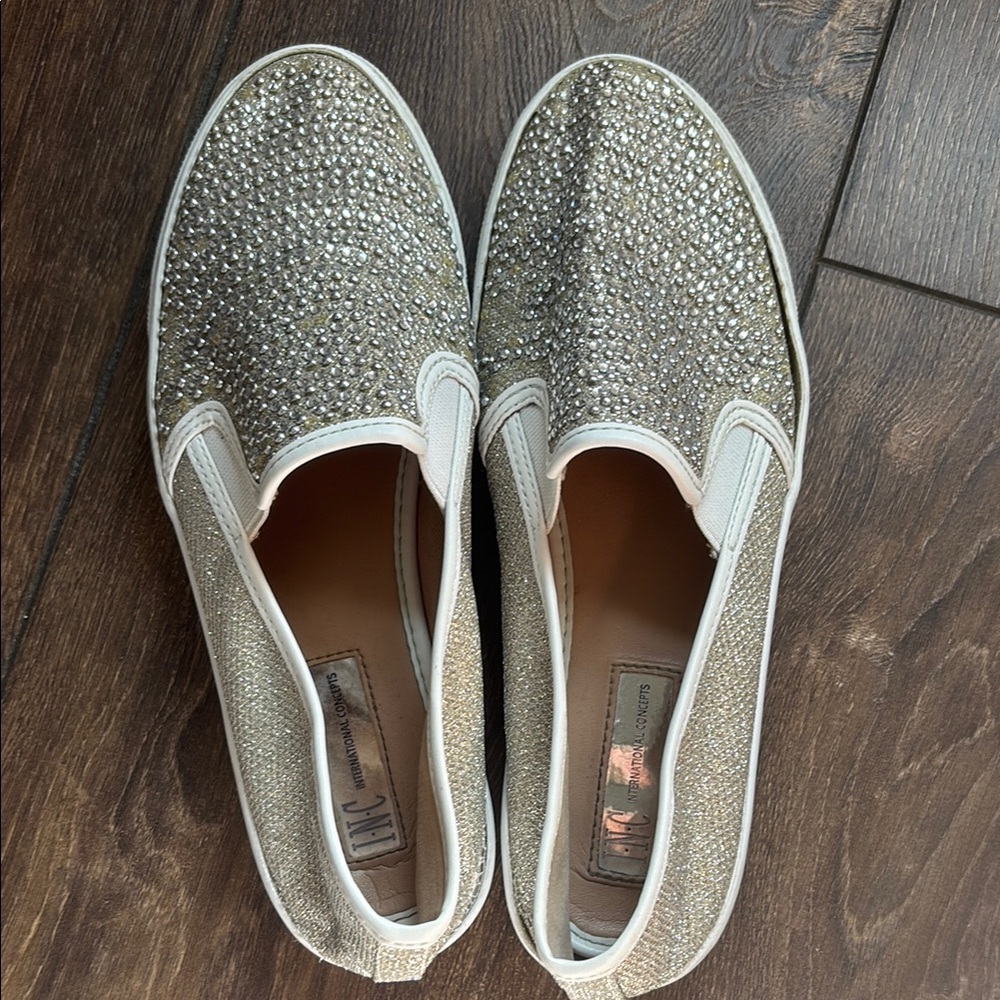 INC International Concepts Gold Glitter Slip-On Sneakers
